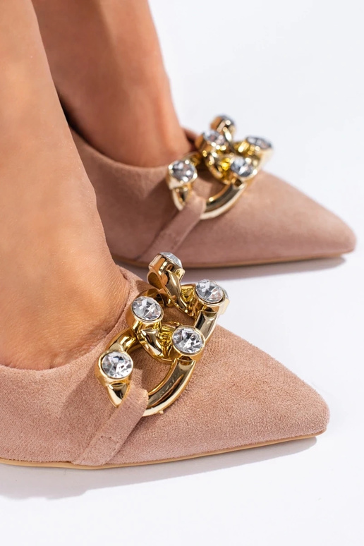 talons hauts en daim rose avec chaîne...