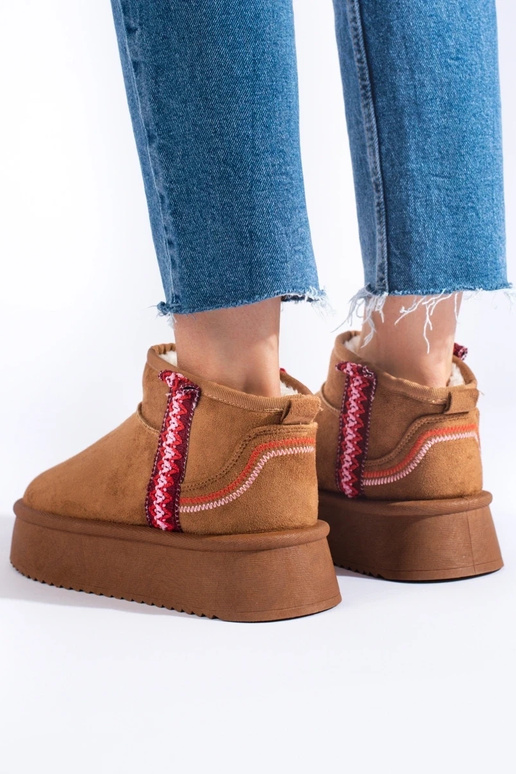 en daim Bottes de neige femme camel