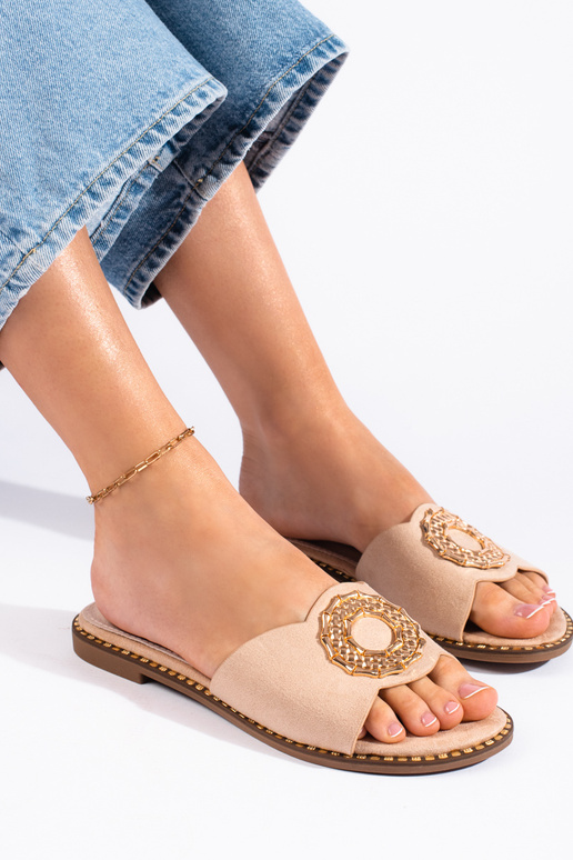 Beige suède pantoffels