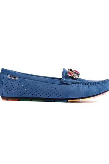 mocassins bleus avec cristaux