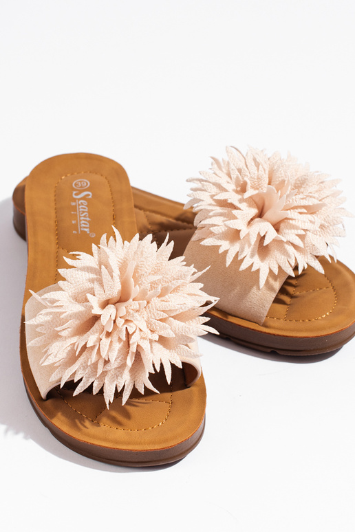 Beige damesslippers met een bloem