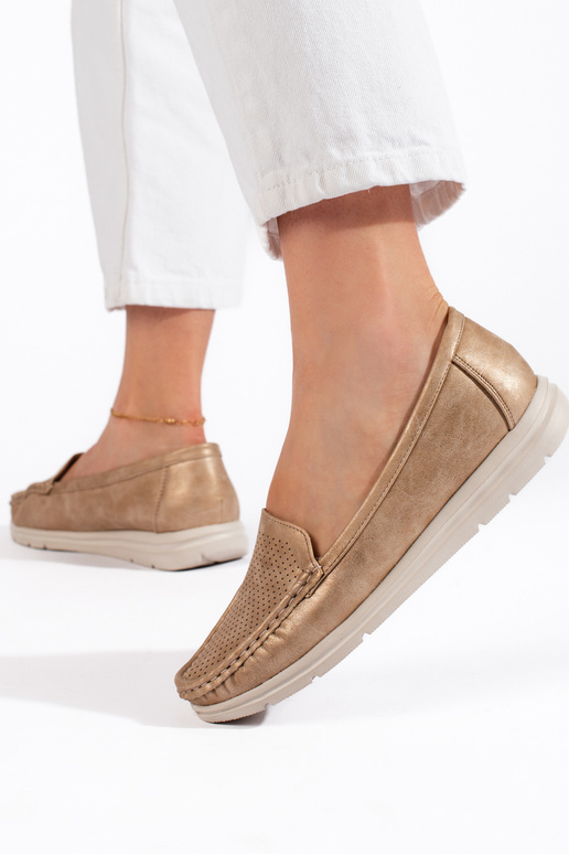 goldfarbene Damenmokassins