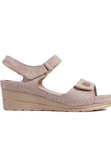 beige suède sandalen