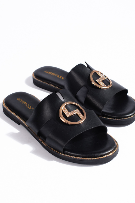 schwarze Hausschuhe mit goldenen Details schwarze Hausschuhe mit goldenen Details