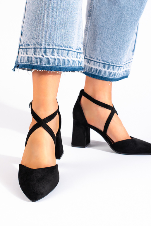 talons hauts noirs en daim par Sergio...