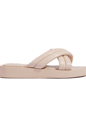 beige Slippers met plateau