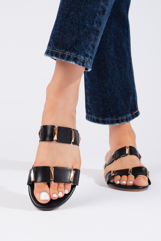 zwarte damespantoffels op platte zool zwarte damespantoffels op platte zool