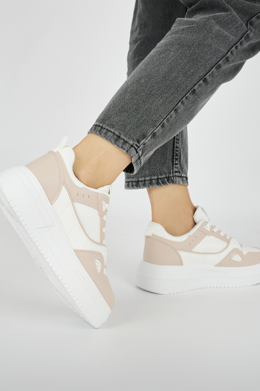 Weiß-rosa Damen-Sportschuhe mit Plateau