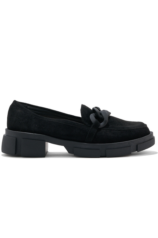Mocassins femme noirs avec chaîne