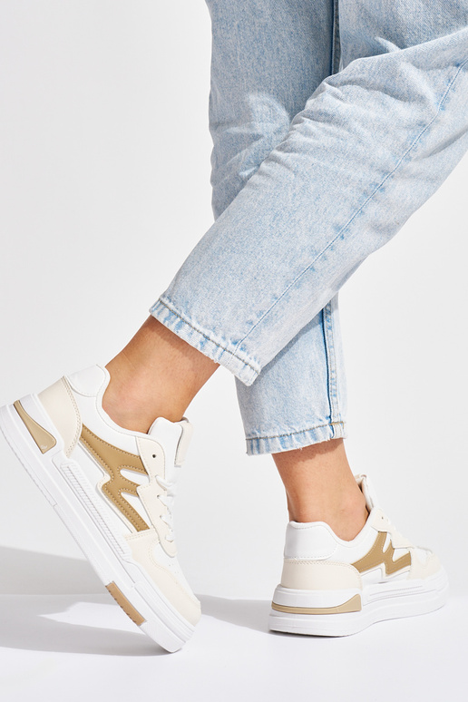 Weiß-beige Sneakers-Modellschuhe mit...