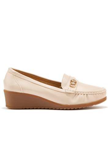 Beige Damenmokassins mit...