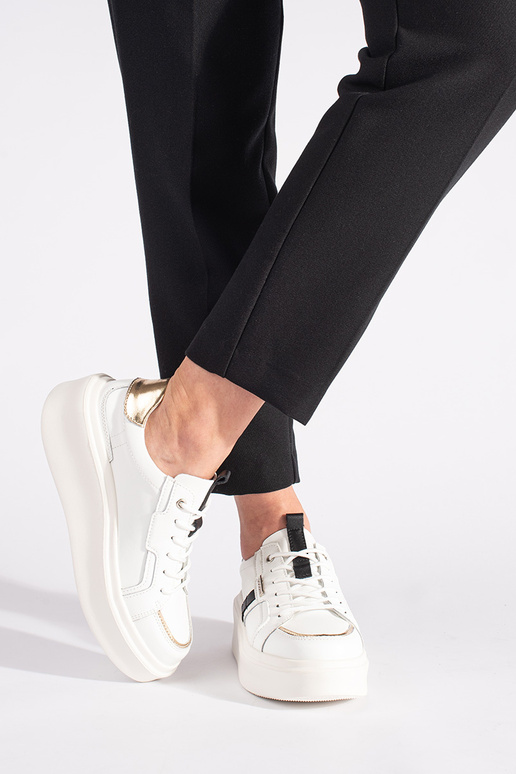 Wit leren Sneakers model schoenen met...