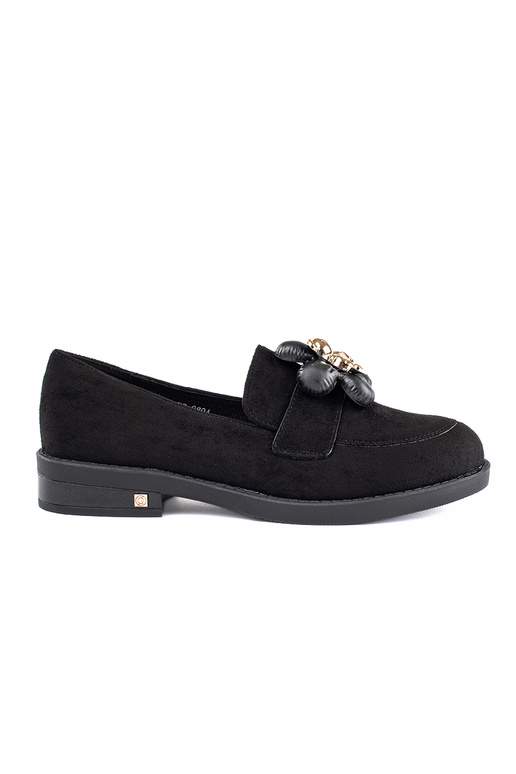 Mocassins femme en daim noir avec ours Mocassins femme en daim noir avec ours