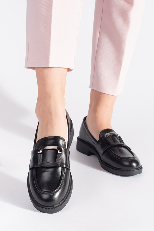 schwarze Damenmokassins mit Schnallen schwarze Damenmokassins mit Schnallen