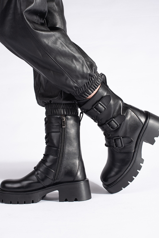 Hohe schwarze Damenstiefel mit Schnallen