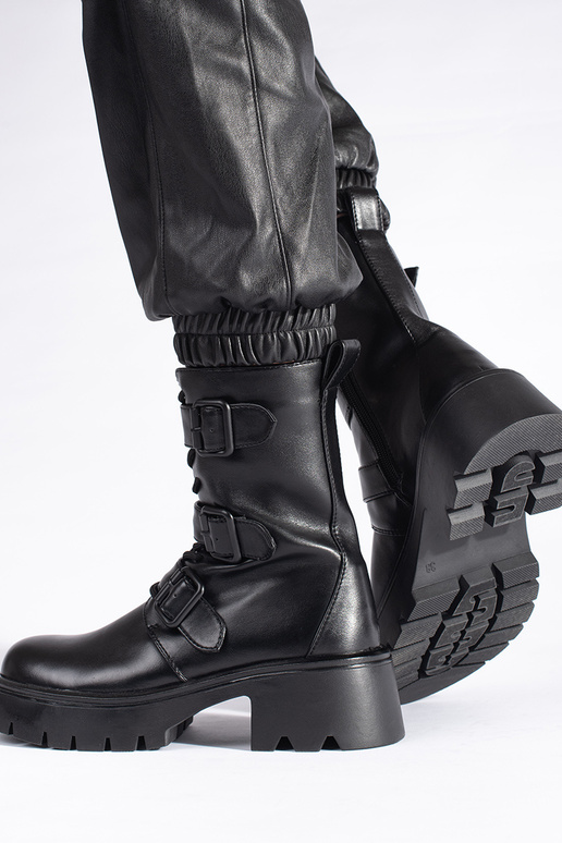 Hohe schwarze Damenstiefel mit Schnallen