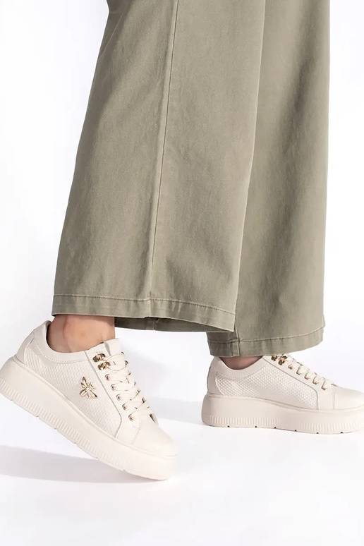 Leer beige Sneakers met platform