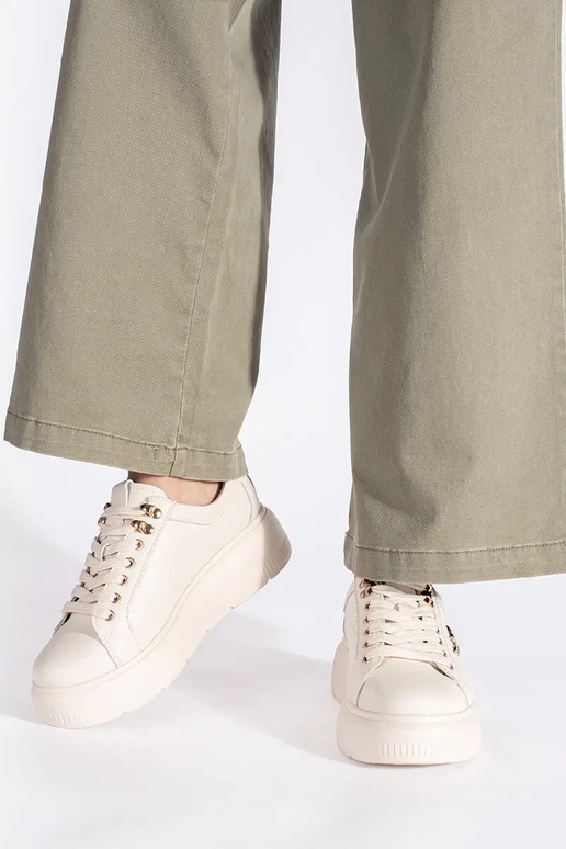 Leer beige Sneakers met platform