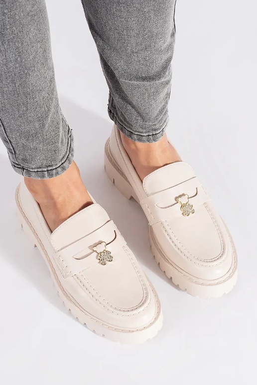 beige Dames mocassins met platform
