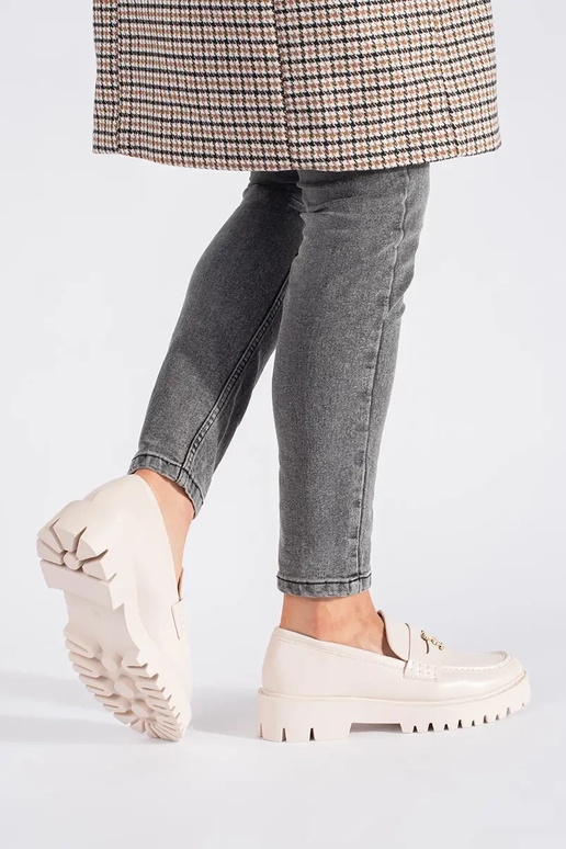 beige Dames mocassins met platform