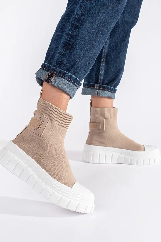 beige hoog schoenen met platform