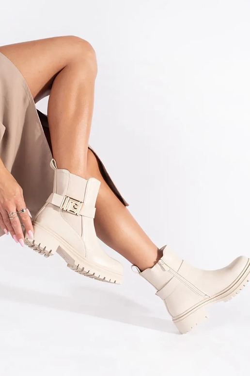 crème kleuren klassiek laarzen met...