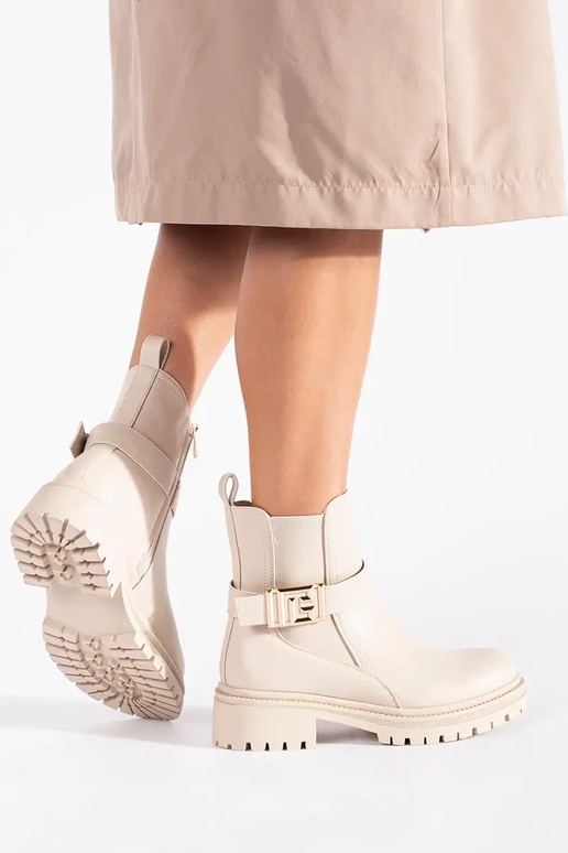 crème kleuren klassiek laarzen met...