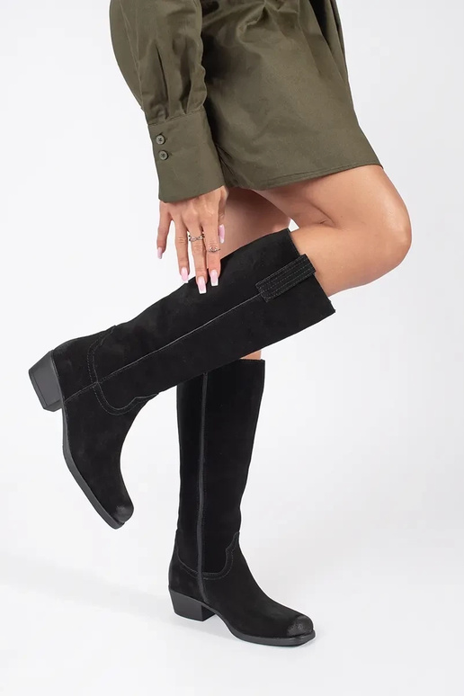 Bottes longues en cuir noir Sergio Leone