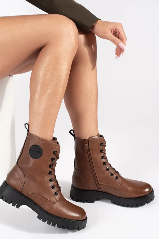 Bottes en cuir à lacets marron pour...