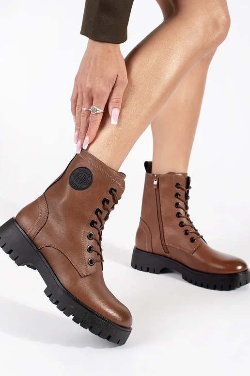 Bottes en cuir à lacets marron pour...