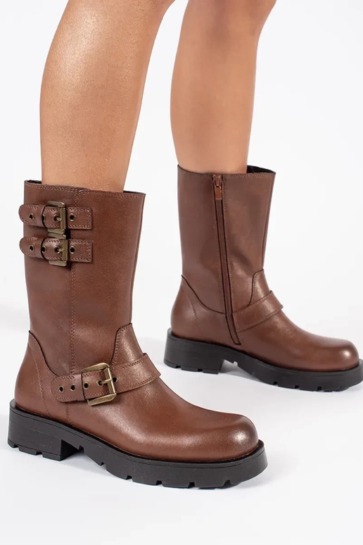 Braune Damen Lederschuhe mit...