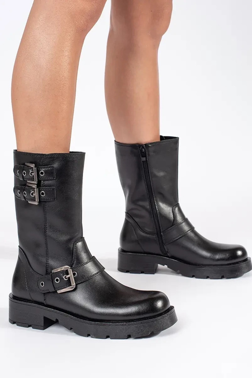 Zwarte leren damesschoenen met...