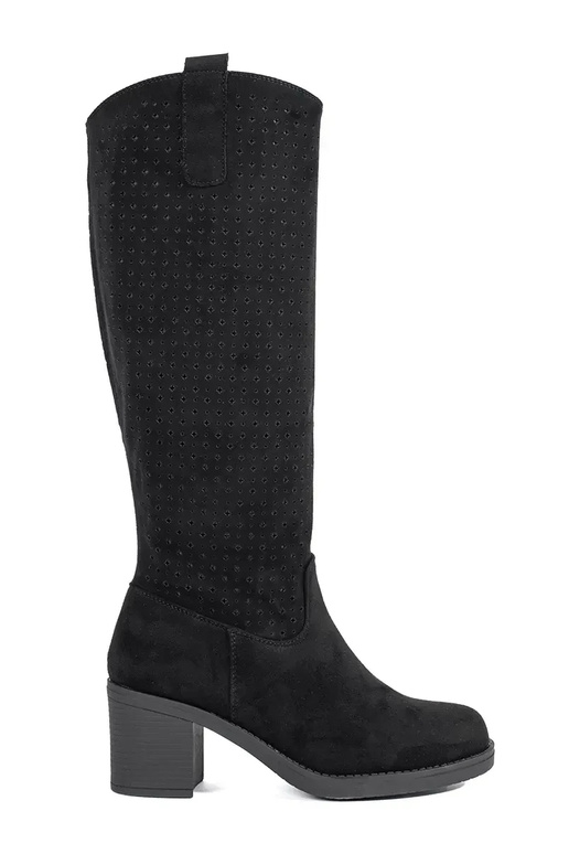 schwarze Wildlederstiefel mit...