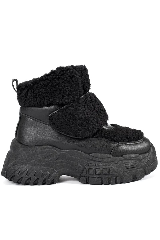 Schwarze Plateau-Schneestiefel mit Fell Schwarze Plateau-Schneestiefel mit Fell