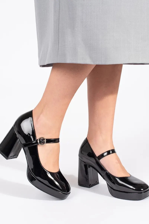 Schwarze Lack Damenstiefel mit Schnalle