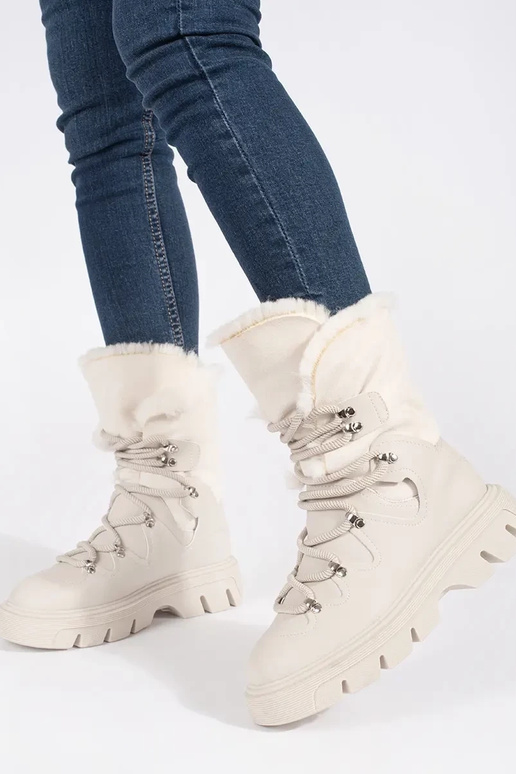 beige lacé Bottes de neige pour...