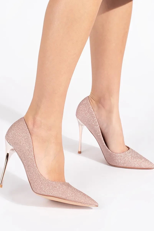mit Glanz Rosa-golden High Heels na...