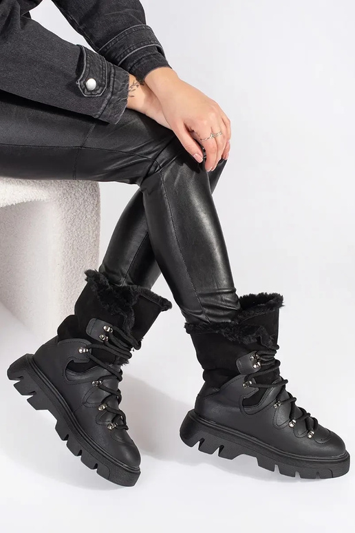couleur noire lacé Bottes de neige...