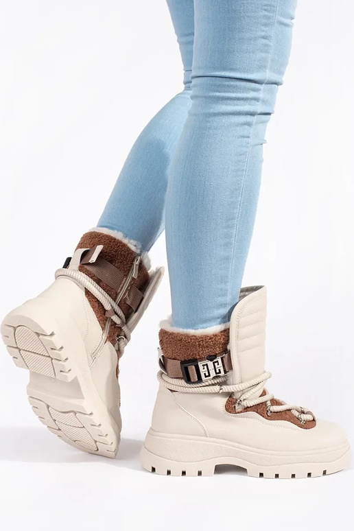 Beige Schneestiefel für Damen mit... Beige Schneestiefel für Damen mit...