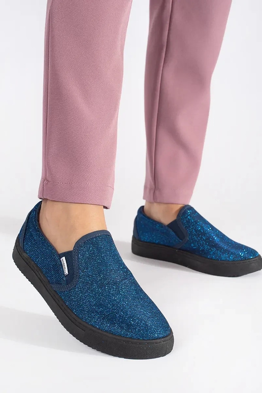 Blauwe glitter slip-on schoenen