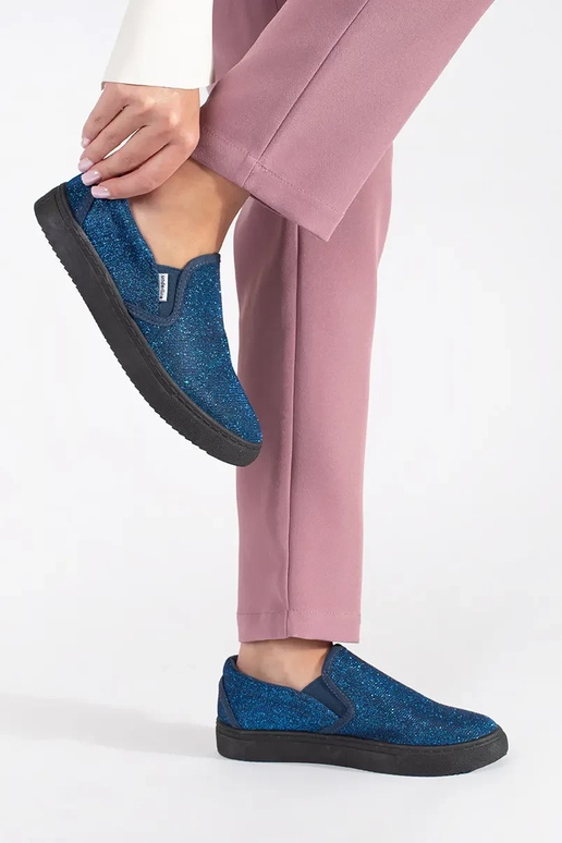 Blauwe glitter slip-on schoenen