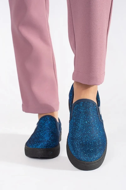 Blauwe glitter slip-on schoenen