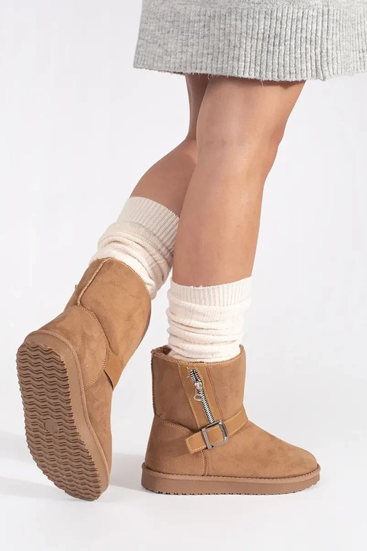 Beige Damen-Schneestiefel mit...