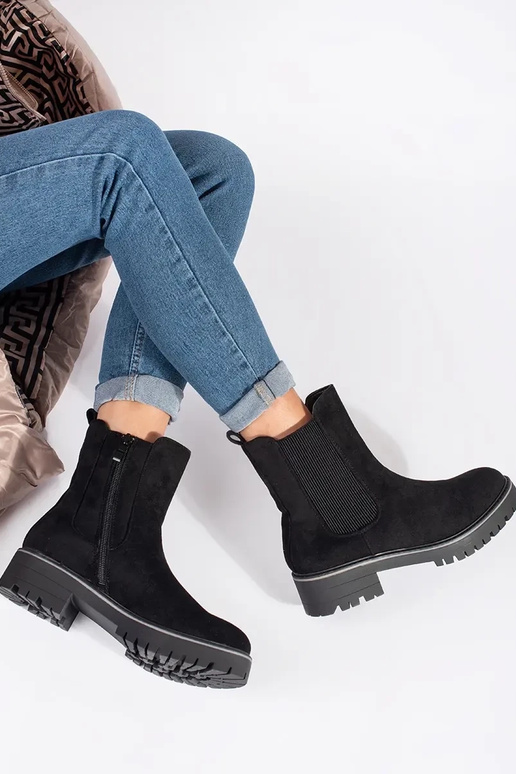 Schwarze flache Wildlederschuhe mit...