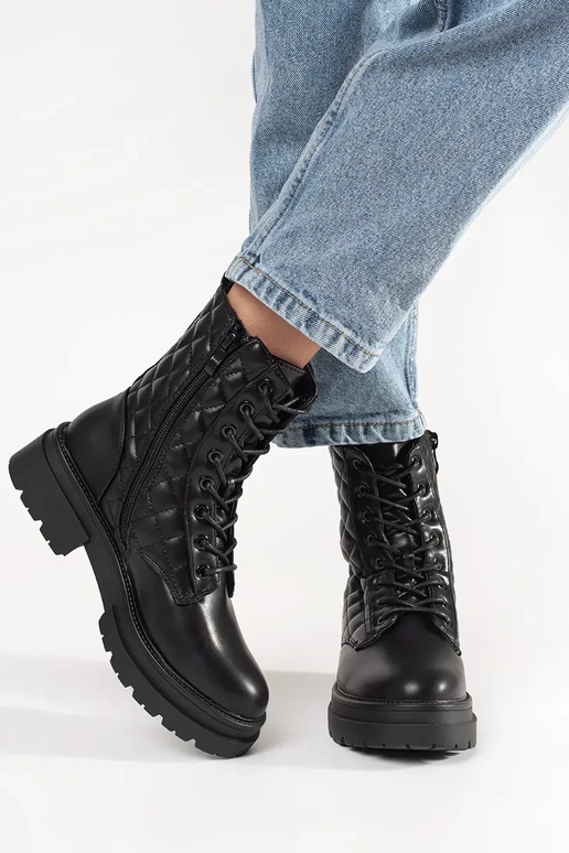 Bottines noires matelassées à plateforme
