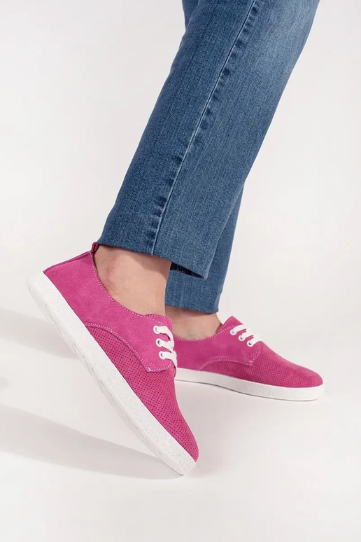 Roze ajour schoenen van natuurlijk leer