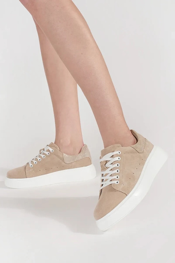 Zandkleurige leren sneakers... 2