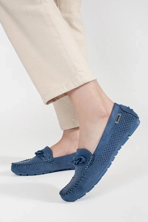 Mocassins ajourés bleus en daim pour...