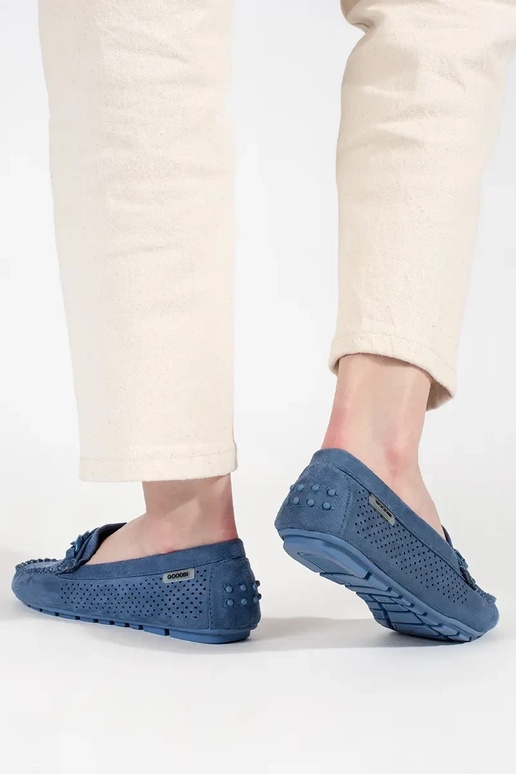 Mocassins ajourés bleus en daim pour...