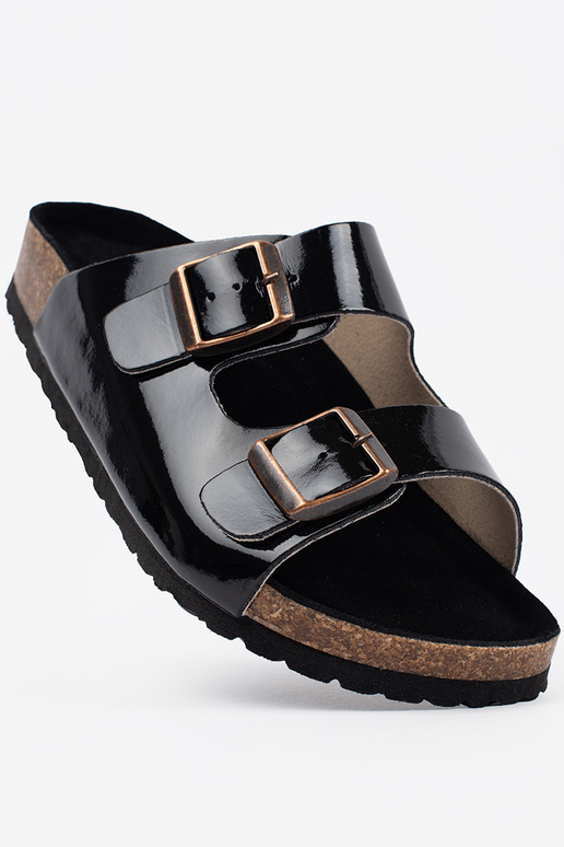 Zwarte slippers op platte zool Zwarte slippers op platte zool